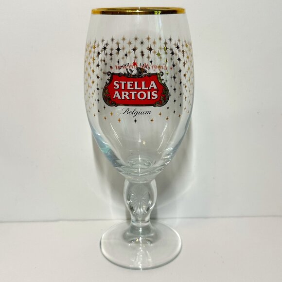 Stella Artois Glass with Gold Rim and Stars / Enjoy The Present Drinking Glass - Picture 1 of 8